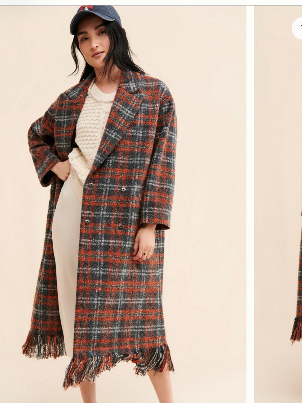 The Korner Plaid Fringe Coat